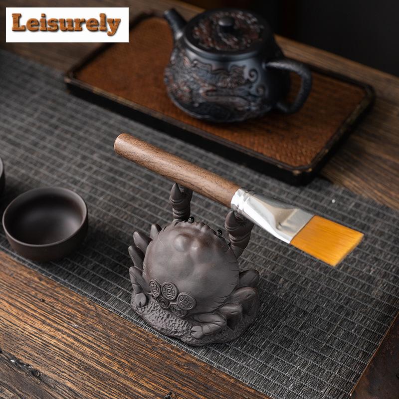 Creative Crab Purple Sand Tea Pet Handmade Gold Painted Tea Play Figurine Toy Tea Brush Holder Pen Rack Tea Plate Table Ornament
