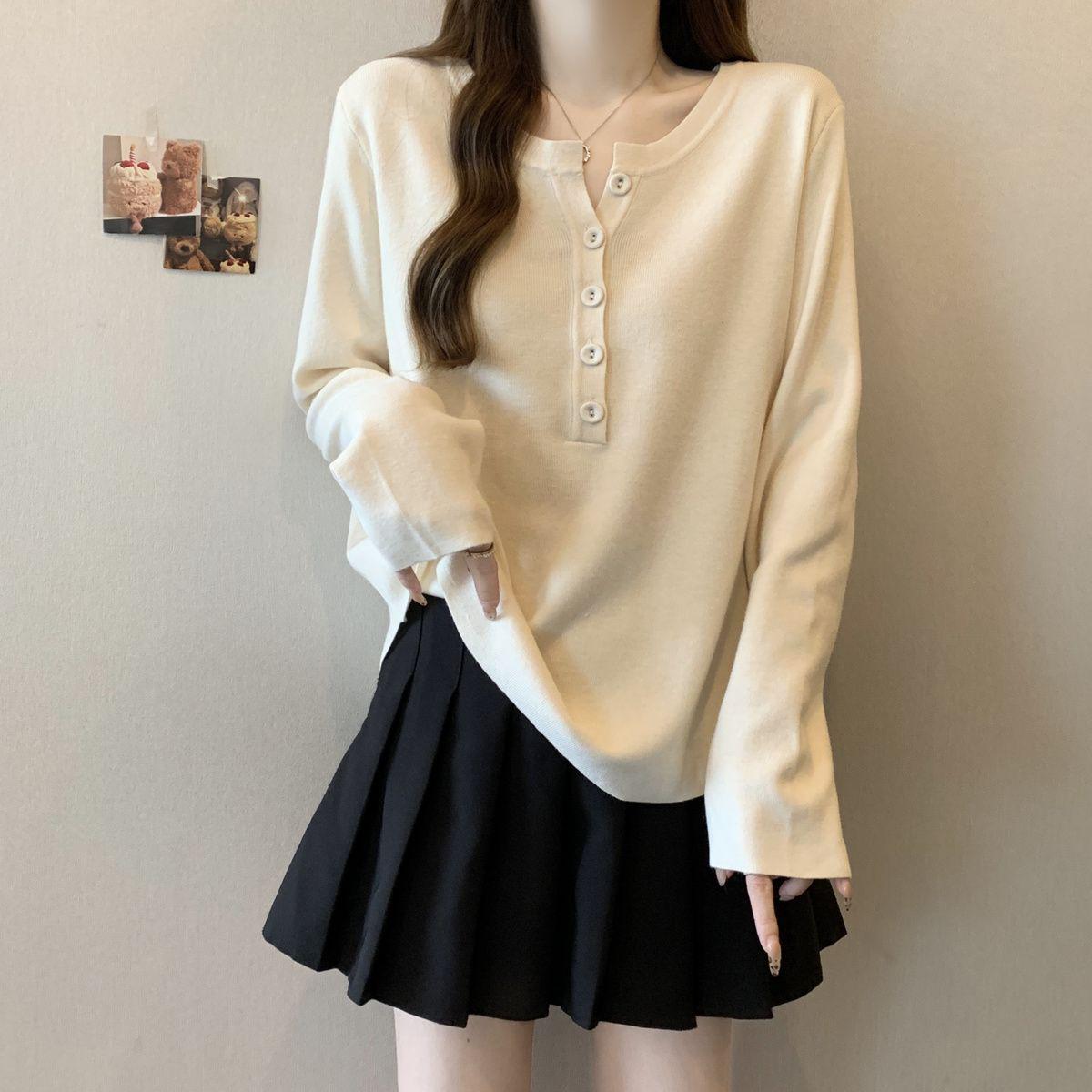 

Plus Size Women s Long Sleeve Button Collar T-Shirt - Flattering, Loose Fit for Spring/Autumn XL абрикосовый