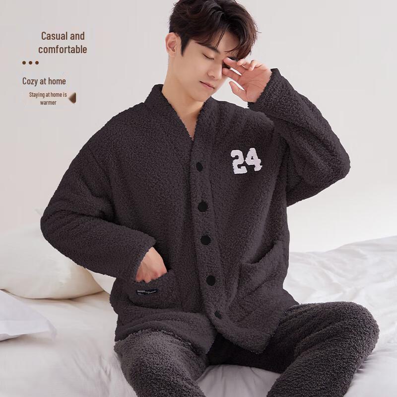 

Milin Men s Half-Velvet Cardigan Loungewear Set L-3XL