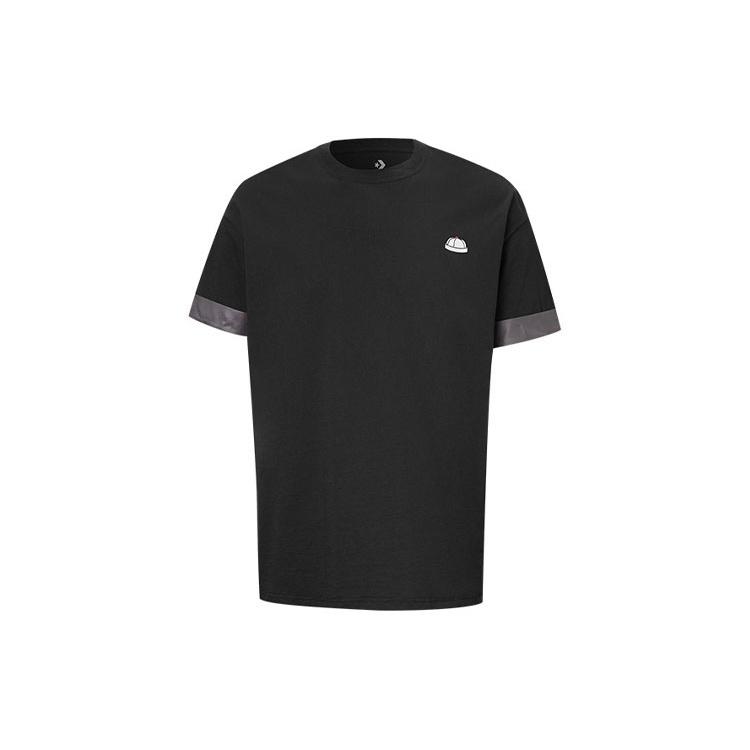 Men s Converse City Short Sleeve Tee Cuff Contrasting Colors Sports Round Neck Black 10020858-A02 S