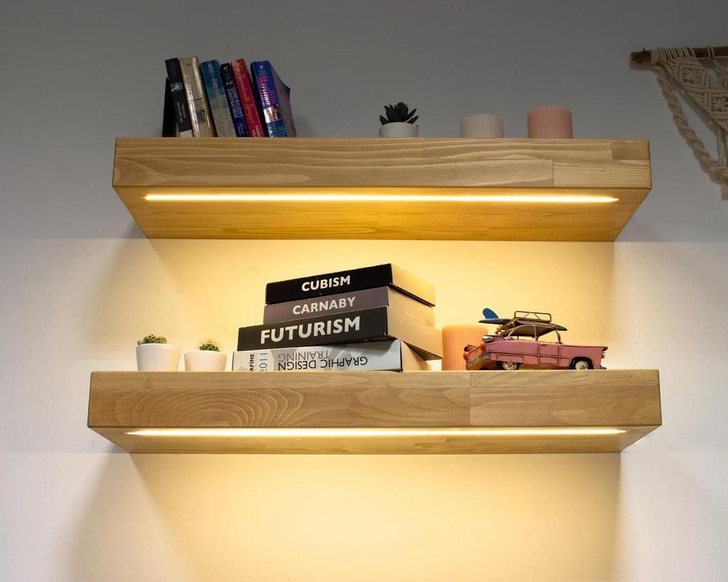 Sahajhast Floating Wall Shelves with LED Lights – 24" Lighted Display Floating Shelf | Wall Mounted Shelf | Modern Floating Style (set of 2)