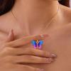 Romantic Blue Crystal Butterfly Necklace for Women Girls Double Layer Shiny Zircon Clavicle Chain Elegant Banquet Jewelry Gifts