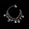 Dark Alloy Double Layer Bracelet with Heart, Little Bear, and Cross Pendants
