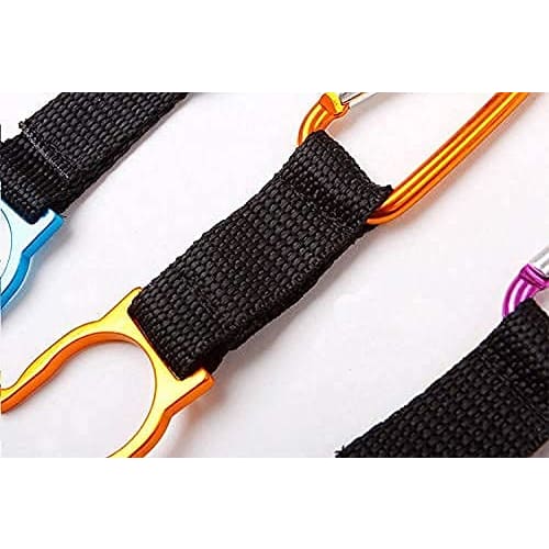 Audiophile Water Bottle Holder, 5-Piece Set (1 of Each Color), with Carabiner, Aluminum and Nylon Strap, Water Bottle Carrying Hooks (Red, Yellow, Pur