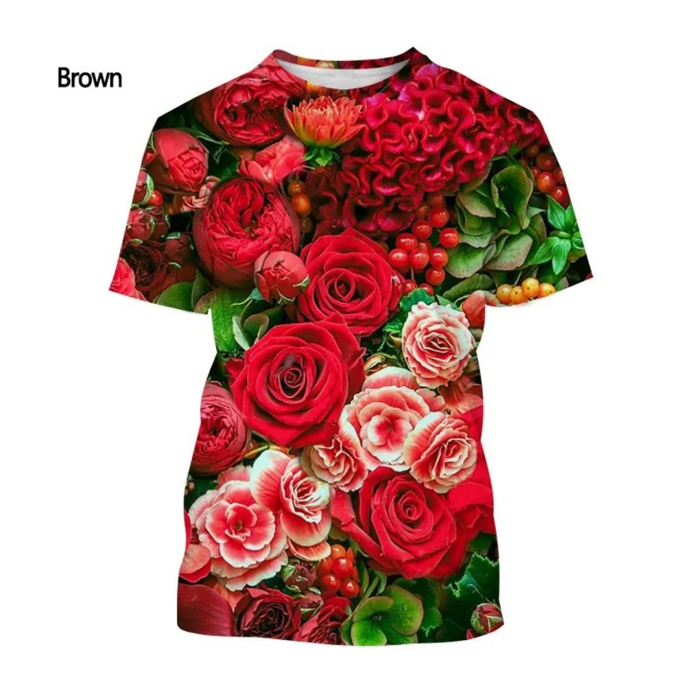 Rosenpflanze Blumen 3D HD Druck Herren T-Shirt Mode Kreativ Oberteil Lässig Alles Qualität Bequem Kurzarm