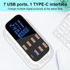 8 Port USB Phone Charger with Type C Intelligent Digital Display for QC3.0