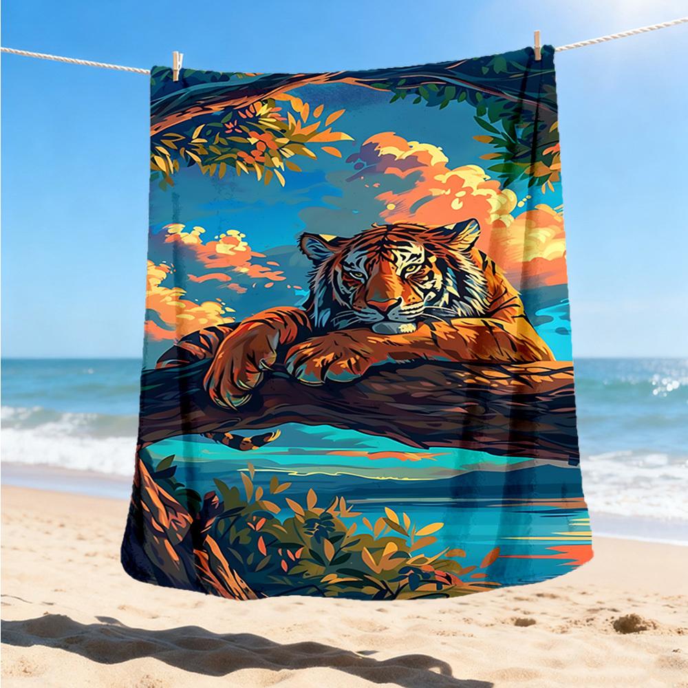 1pc Tiger Print Print Outdoor Blanket, Lightweight Polyester,