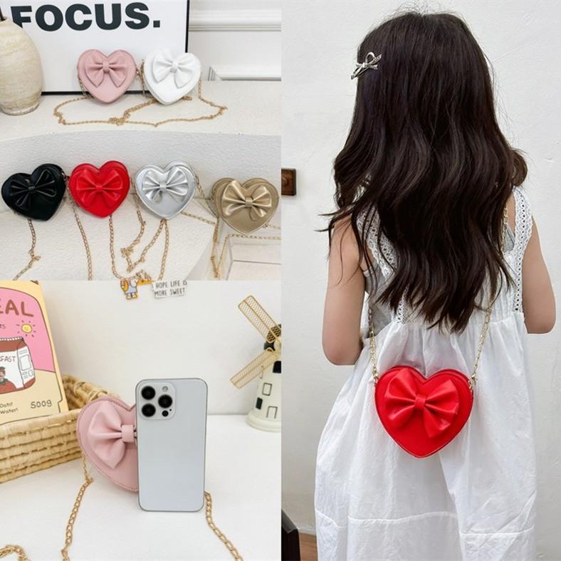 Knot Solid Butterfly Color Heart Shaped Children Crossbody Bag For Daily Use