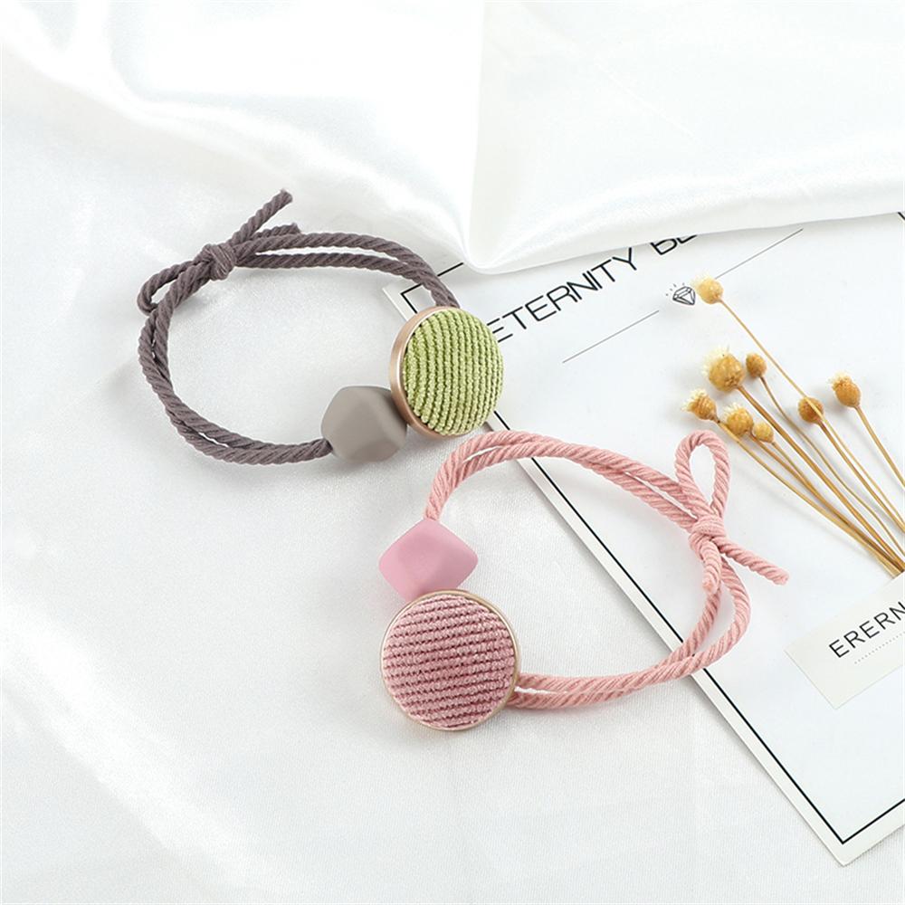 2pcs/set Fashion Elastic Hair Bands Pink Buttons Decoration Hair Ties Headband Women Girls Hair Accessories Ponytail Holder Gift