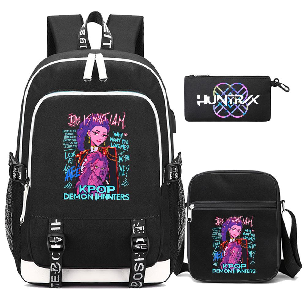 3Pcs/set Anime Cartoon Kpop Printed Backpack with Shoulder Bag Pencil Case for Teenager Girl Boy Bookbag Large Capacity Waterproof Travel Bag Kid Gift