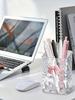 1pc Transparent Desktop Storage Box With Decorative Pink Bow,Pen Holder Cosmetic storage,Ideal For Back To School Supplies