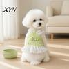 Spring Dog Clothing Sleeveless Tweed Dress, Ruffled Pet Dress with Lace Breathable Mesh Apparel Trim, Cute Summer Harness for Small Dogs Stylish