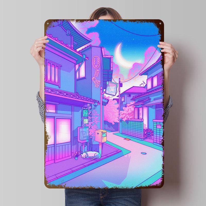 Kurashiki Daylight Moon Poster Customized Wall Art Vintage Metal Signs Retro Tin Plaque for Man Cave Home Decoration Luxury Room