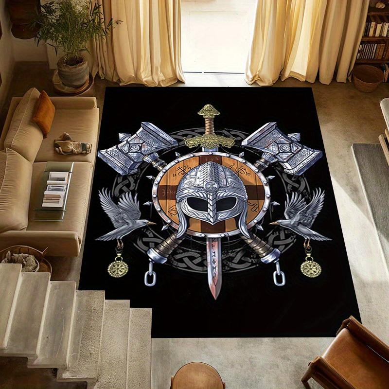 1pc Viking Shield Themed Rug for Home Decor, Non-slip Office Carpet, Chair Mat, Outdoor Mat, Christmas and Halloween Gifts-0731089