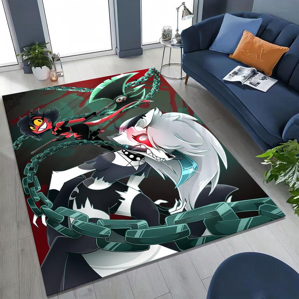 Alfombra de Dibujos Animados 3D H-Helluva Boss Blitzo H-Hazbin Hotel para Dormitorio Sala de Estar Sofá Decoración de Felpudo para el Hogar, Alfombra Antideslizante para el Suelo