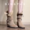 Soft Sheepskin~ Niche Retro Suede Western Cowboy Boots Women Wear Round Head Belt Buckle Short Boots In Autumn and Winter