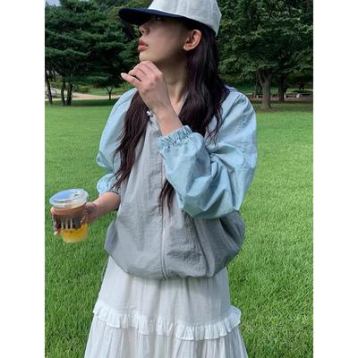South Korea Chic Autumn Retro  Drawstring Contrast Color Patchwork Design All-Match Long Sleeve Hood Jacket Women