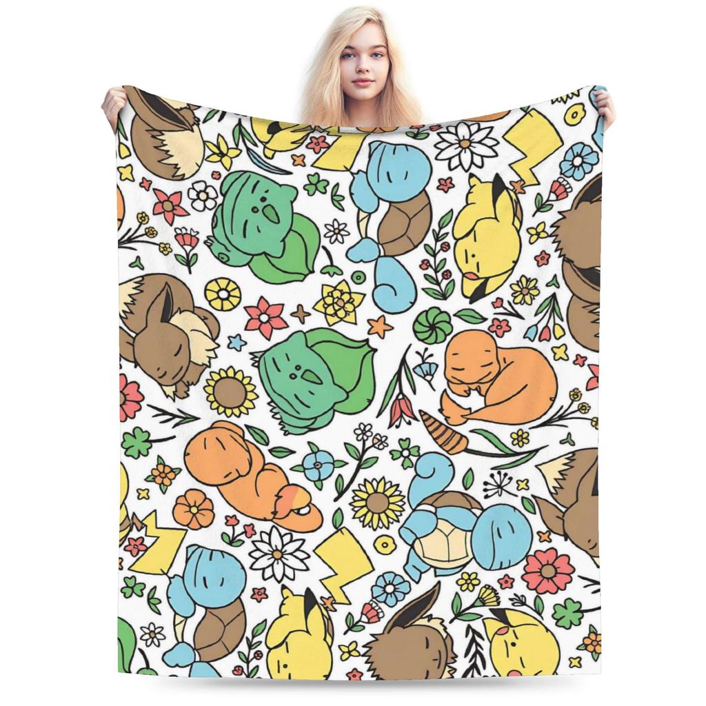 Pokemon Characters Plush Blankets Kids  Flannel Throw Blanket For Couch Bed Warm Soft Custom Quality Bedspread Gift Idea