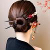 1pc of Wooden Red Rose Flower Tassel Faux Pearl Hairpin, Vintage New Year, Bridal Gift Hair Accessory, Christmas Present