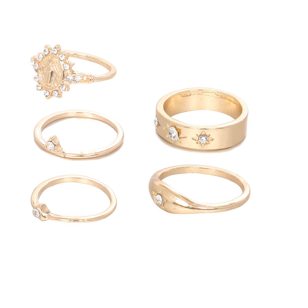 Retro Pattern Ring With Diamonds, Love Lord Totem Ring 5-Piece Set, Ring 5-Piece Set