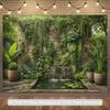 2D Lush Ivy Stone Wall Waterfall Backdrop Jungle Plant Photo Booth Banner