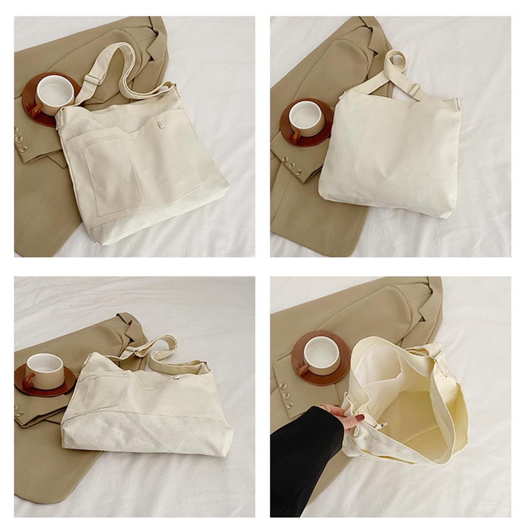 Harsever Women's Large Capacity Canvas Tote Bag, Simple Korean Style Shoulder Bag, A4 Size, Messenger Bag, Crossbody Bag, Lightweight, Solid Color,