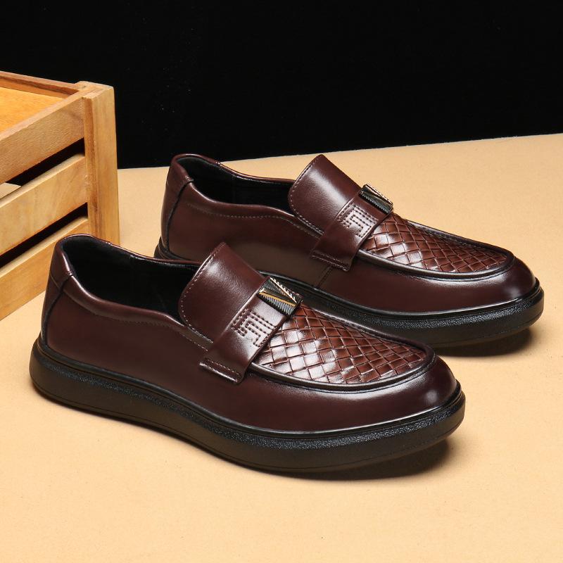 Loafers men's shoes British casual shoes round head leather shoes one pedal leather shoes