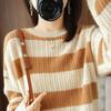 Round Neck Thick Sweater Women's Autumn and Winter Striped Sweater Hollow Loose Knit Sweater