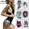 Owl & Flower Guan Gong Half-Arm Tattoo Sticker with Custom Wolf Head Design.