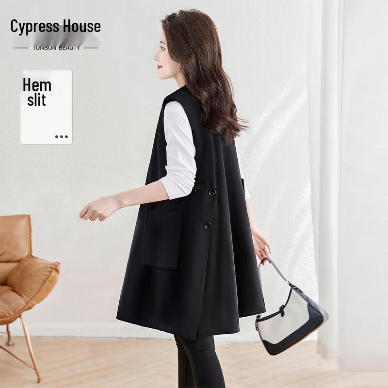 

Women s 2025 Autumn Single Button Round Neck Mid-Length Commuter Vest S