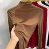 Women's Black Sheer Mesh Half-High Collar Long Sleeve Lace Top for Spring & Summer