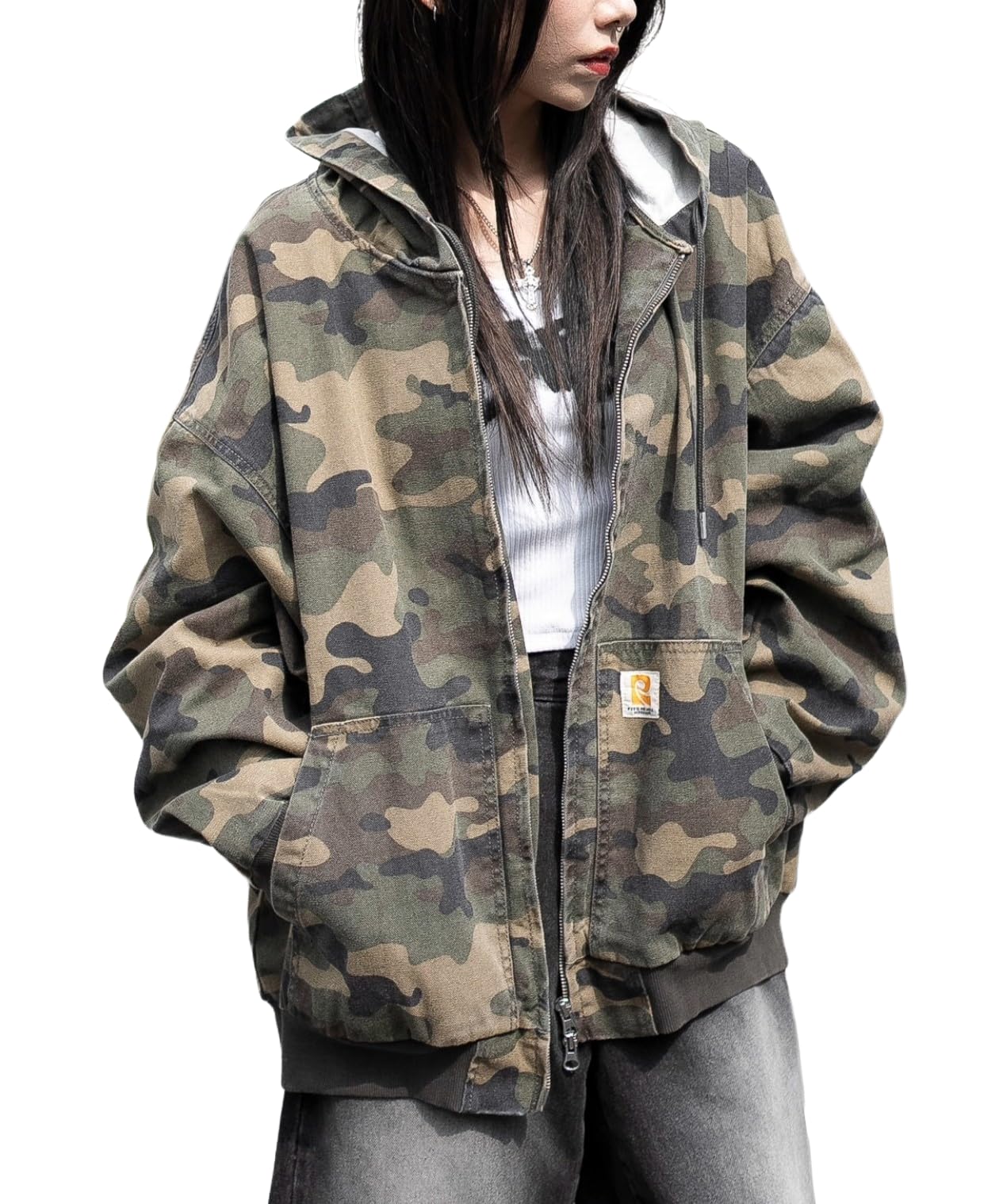 

WEGO Hooded Oversized Korean Size Pattern 1 Workers Blouson, Outerwear, Zip-Up Hoodie, Streetwear, Style, Fall/Winter Clothes, Gift, Women s, F,