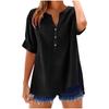 Spring Summer Top Button Up Shirt Casual Loose Top Solid Color Short Sleeved V-neck Top T Shirt