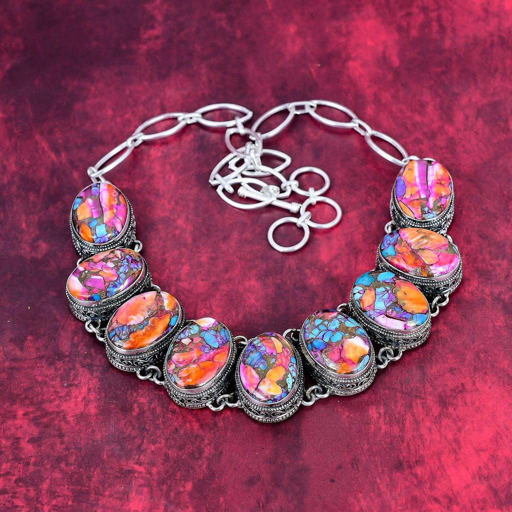 Orange Spiny Oyester Handmade Gemstone Necklace, 925 Solid Sterling Silver Necklace Antique Jewelry, For Thanksgiving