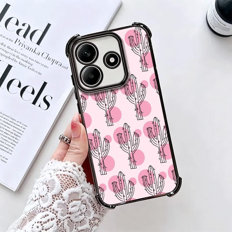 Cactus Pattern Plating Phone Case For Xiaomi Redmi Note 14 15 Pro Plus 13 12 11 11S 11T 10 9S 9 5G Anti-Fall Airabag Cover