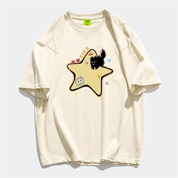 Large size fat sister pure cotton American front shoulder short-sleeved t-shirt women's summer niche design sense high street top season ins trendy