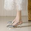 Summer new fairy temperament high heels single shoes retro wedding gift shoes pointed sequins bag head back empty factory direct supply