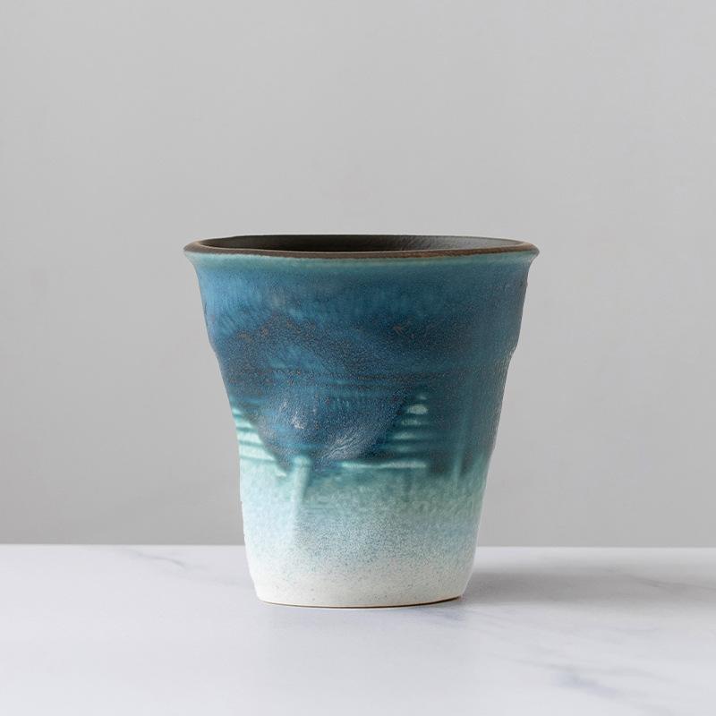 90 ml espressokopp retro grovkeramik handknådad veckad kopp lattekopp mellanstor antik keramisk tekopp