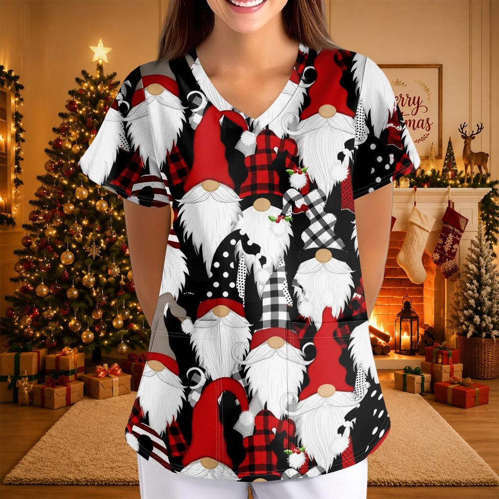 Women's Casual 3/4 Sleeve Neck Top with Christmas Print