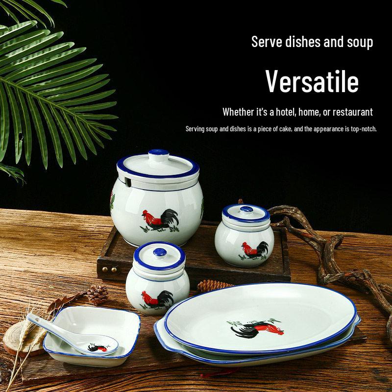 Keramik-Retro-Hahnschüssel - Nostalgisches Kampfhahn-Design