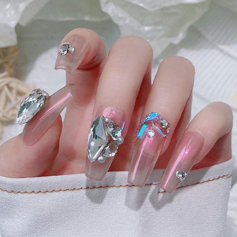 10 Stück Weiß Durch Nagel Punkt Diamant Accessoires Herzform Wassertropfen Steine Für DIY Nageldekoration