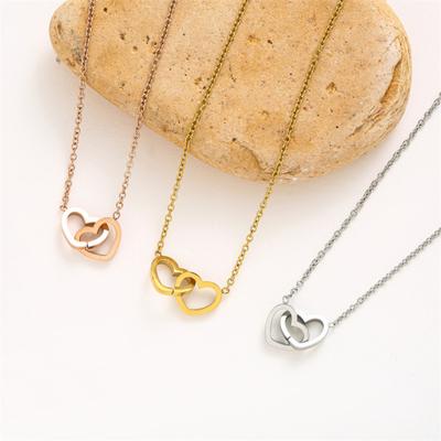 Dubbele hartketting met holle harthanger, ketting voor Valentijnsdag, verjaardag, jubileum, sieraden voor vrouwen