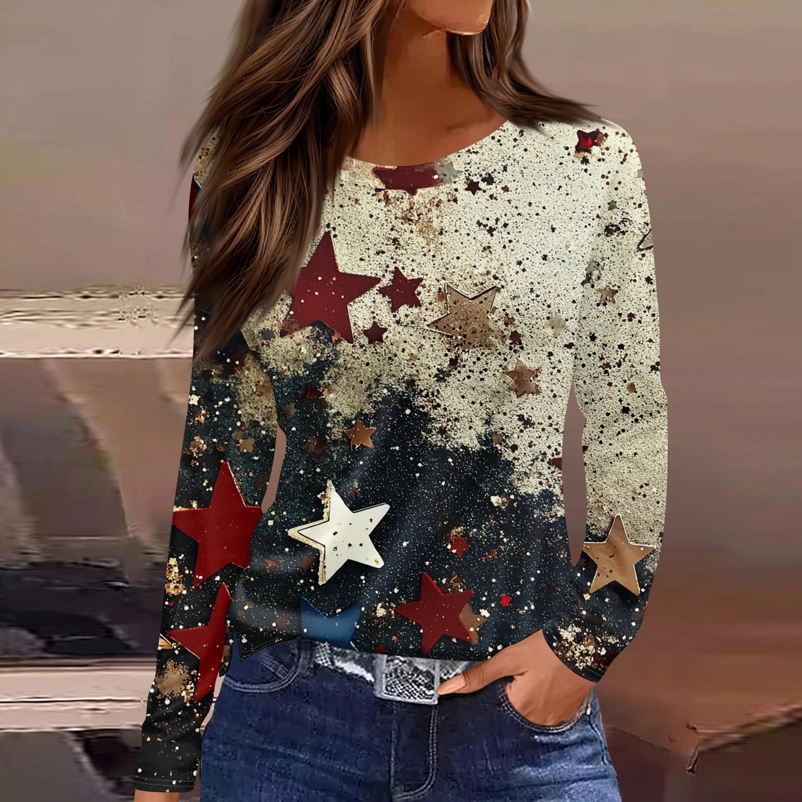 

Женская мода с разрезом по низу и принтом «День независимости» с круглым вырезом и длинными рукавами S