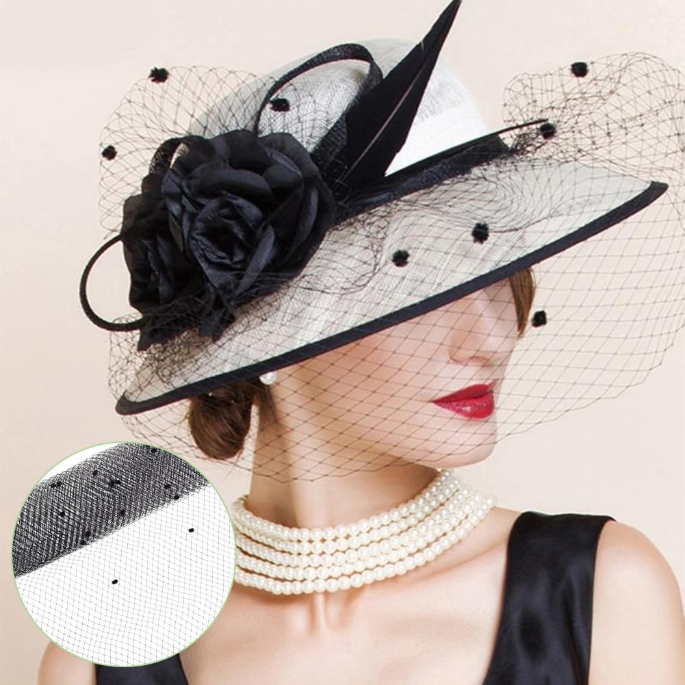 BENECREAT 2.18 Yards Birdcage Veil Netting Fabric, 17.7inch Wide Russian Millinery Netting Organza Tulle Fabric Black Net Mesh Hat Veil for Wedding,