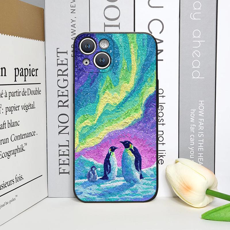 Creative Art Starry Sky Penguin Oil Painting Phone Case for iPhone 17 16 12 11 14 13 15 Pro Max Mini XS MAX XR 7 Plus Soft Cover