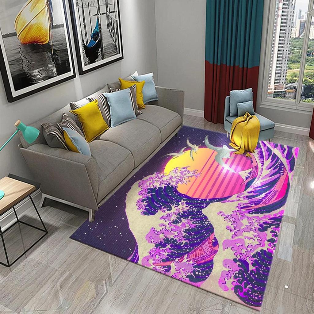 Japanese-style Sea Wave Carpet Floor Mat Entrance Doormat Home for Living Room Bathroom Bedroom Soft Non-slip Absorbent Area Rug