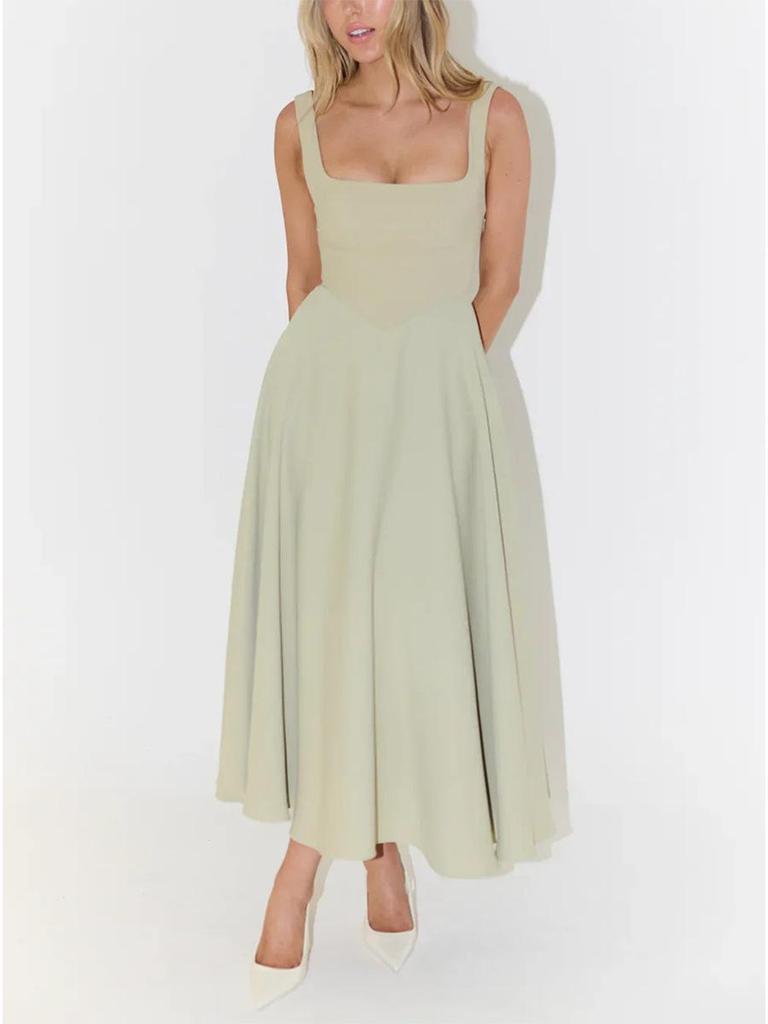 Slim Fit Strappy Midi Dress - Sexy Solid Color, Simple Style