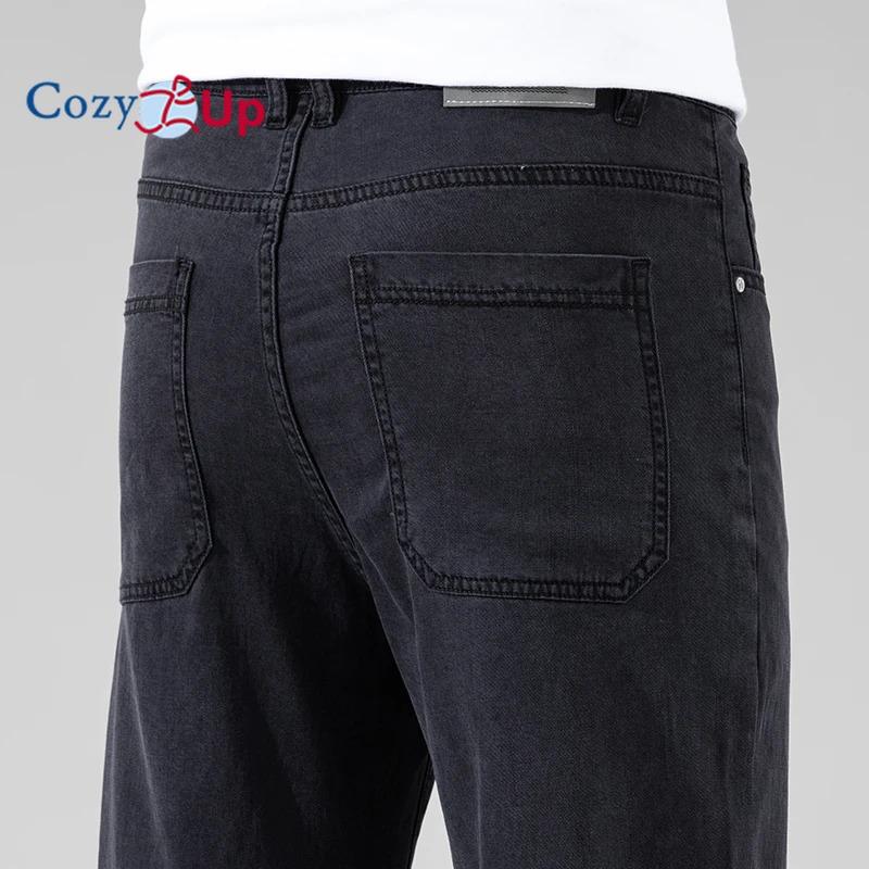 Cozy Up Classic Black Straight Lyocell Jeans for Men Summer Thin Soft Comfortable Elastic Loose Ice Silk Denim Pants