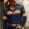 Retro Western Style Men's Long Sleeve Navajo Diamond-Shaped Tribal Print Outdoor Travel Loose Top
