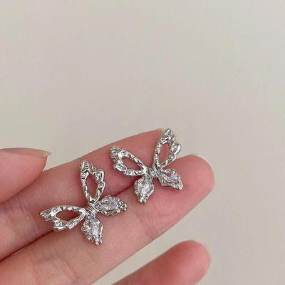 S925 Silver Needle Butterfly Stud Earrings - Elegant, Hollow Design for Women, Versatile & High-End Fashion Accessory